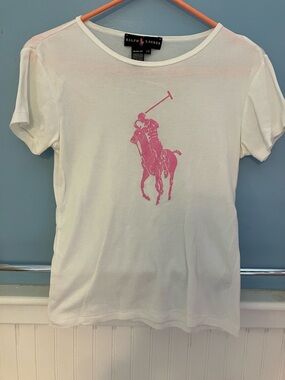 Ralph Lauren White Short-Sleeve Tee with Pink Polo Graphic